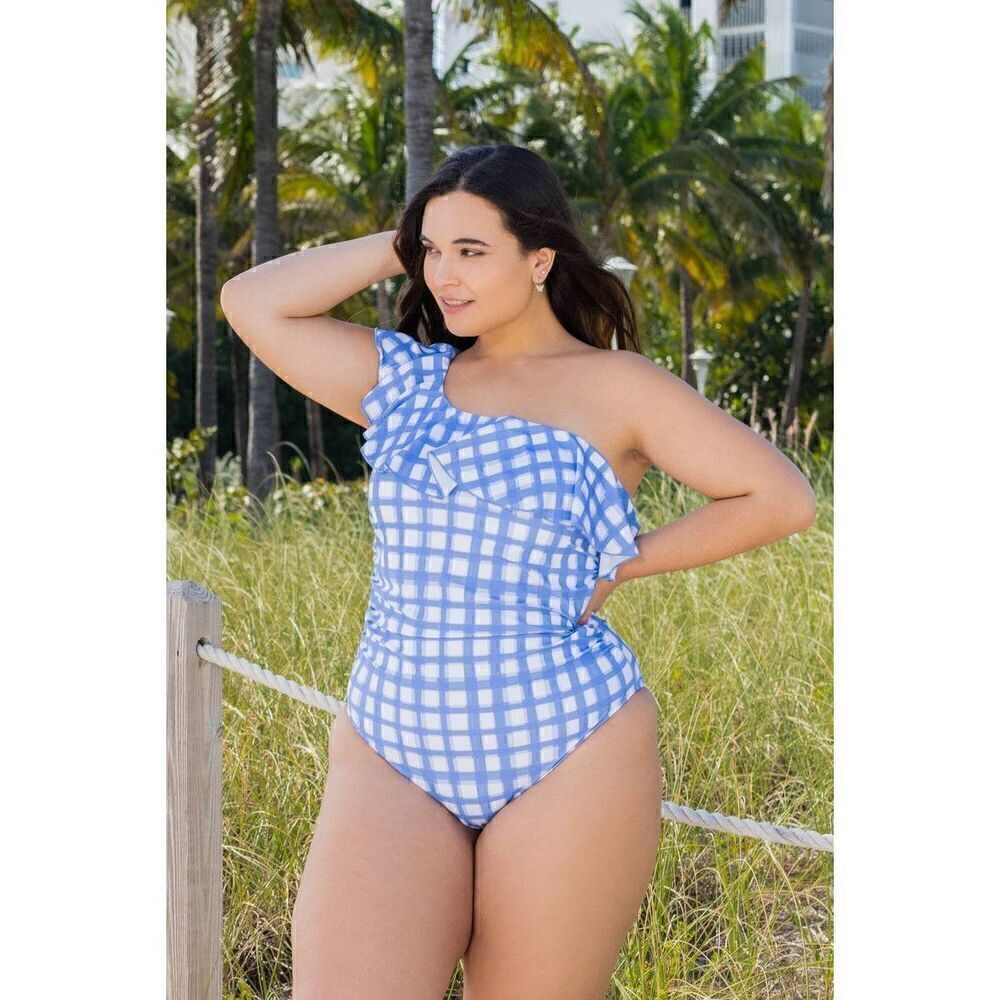 Lysa Raya One-peice Swimsuit Size 1x Checkered Blue and White